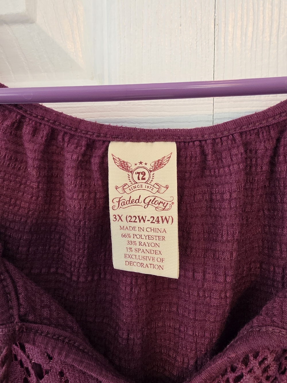 Faded Glory Boho Lace Peasant Top - Plum Purple Size 3X - Picture 5 of 5